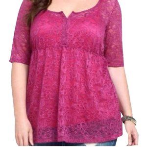 Torrid Fuchsia 3/4 Sleeve Lace Clasp Front Shirt, Size 1